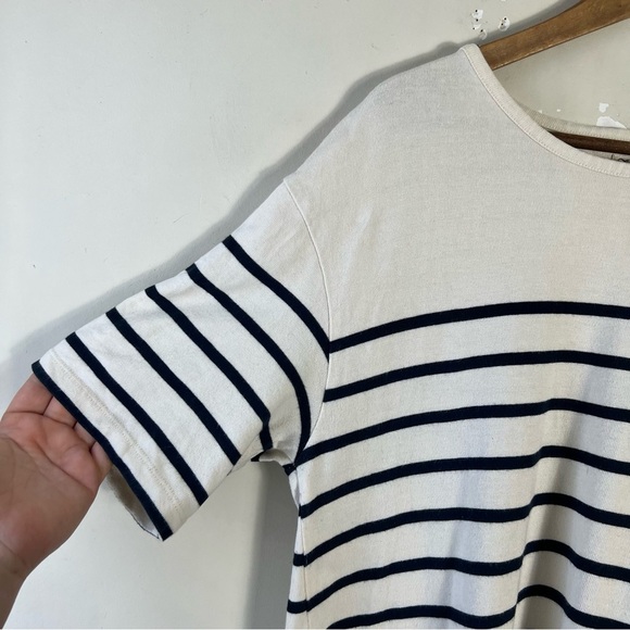 Faherty Cayman Striped Drop Shoulder T Shirt Dress Size Large Cotton Cream/Navy - Picture 15 of 16